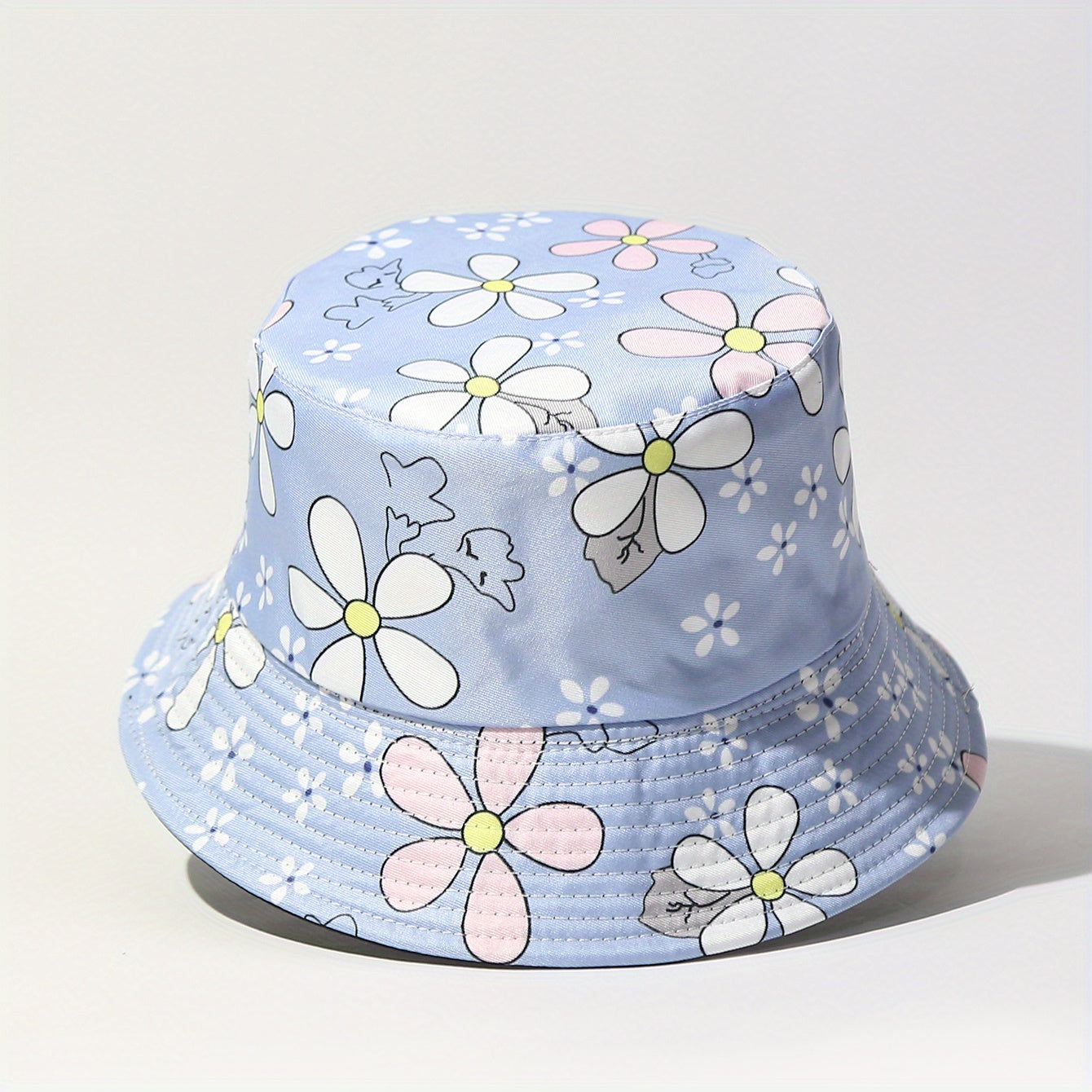 Purple Flower Print Bucket Hat Lightweight Sunscreen Fisherman Cap