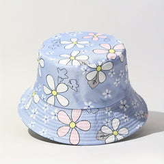 Purple Flower Print Bucket Hat Lightweight Sunscreen Fisherman Cap