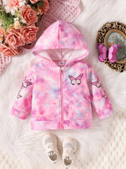 Baby Girl Butterfly Tie Dye Hoodie Coat Zipper Sweatshirt Top