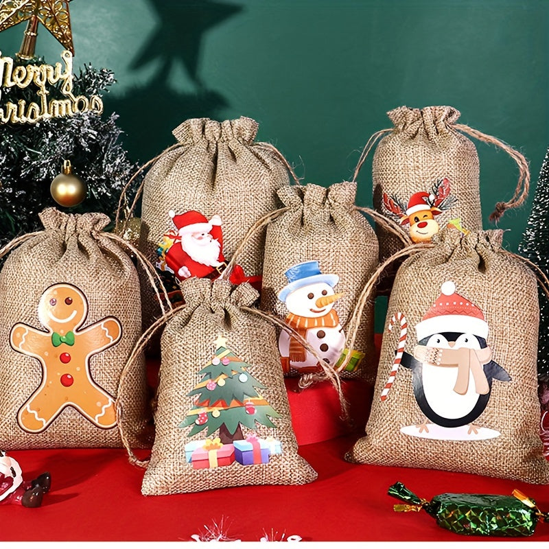 Christmas Burlap Bags Drawstring Candy Packaging Bags