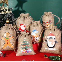 Christmas Burlap Bags Drawstring Candy Packaging Bags