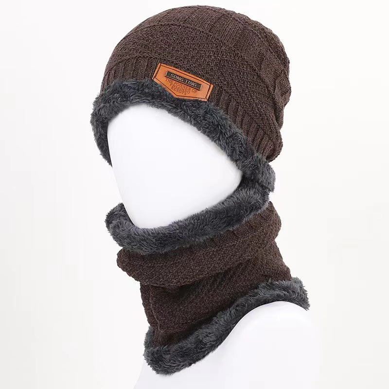 Men's Casual Style Polyester Beanie Hat Scarf Set