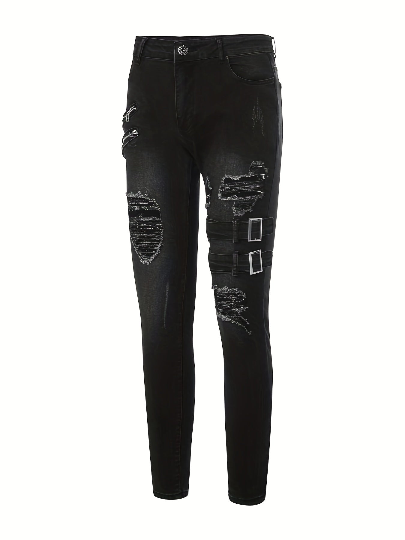 Slim Fit Ripped Biker Jeans Men's Casual Street Style