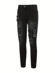Slim Fit Ripped Biker Jeans Men's Casual Street Style