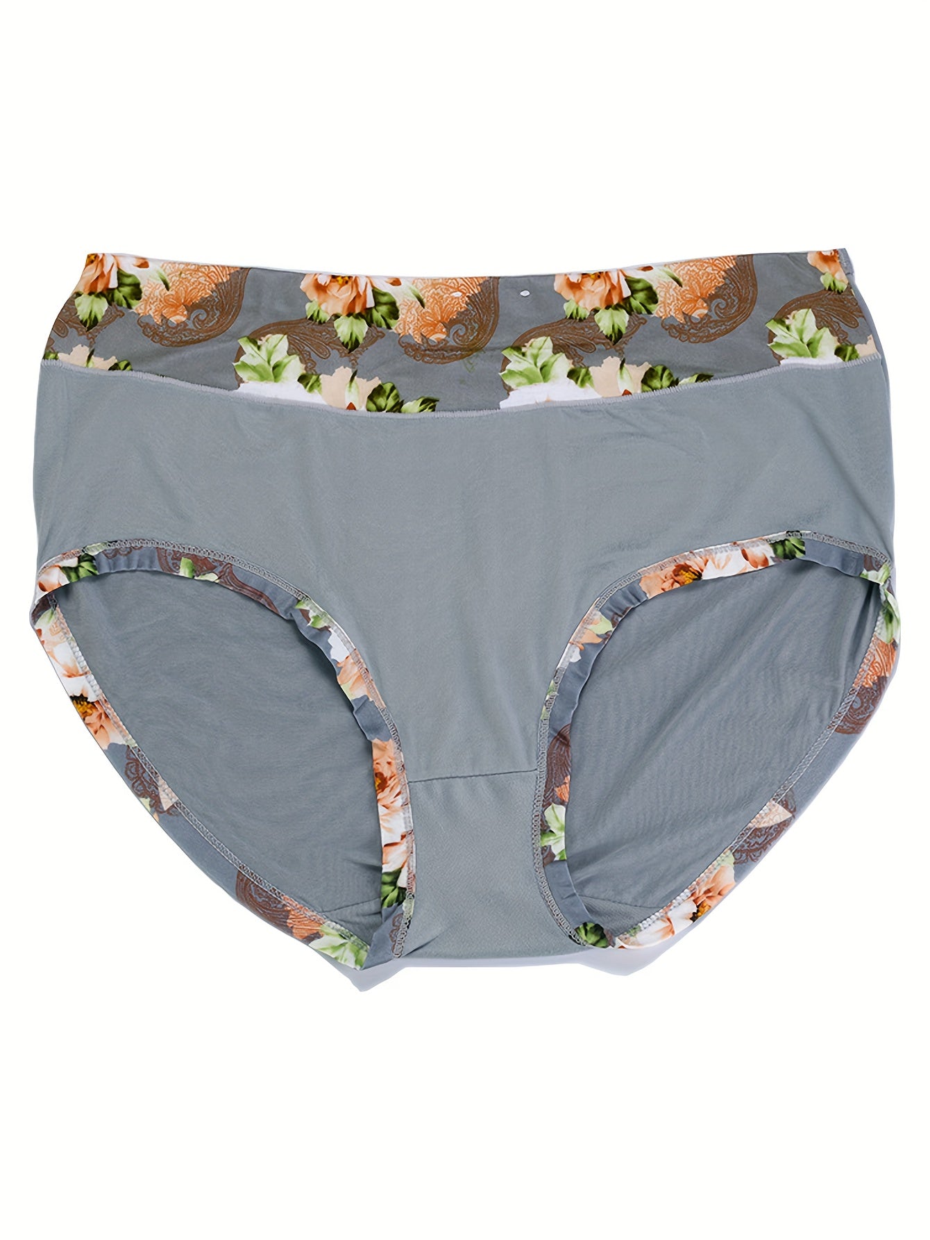 4 Pack Plus Size Panties Set Women's Soft Floral Print Stretch Underwear