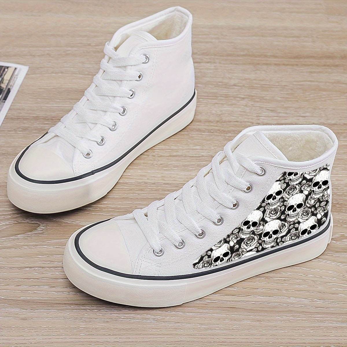 Girl's High Top Skull Pattern Skate Shoes Warm Plush Lining
