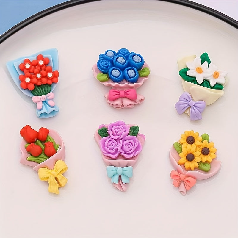 10pcs Resin Flowers Bouquet Charms for DIY Earrings Jewelry Hair Accessories