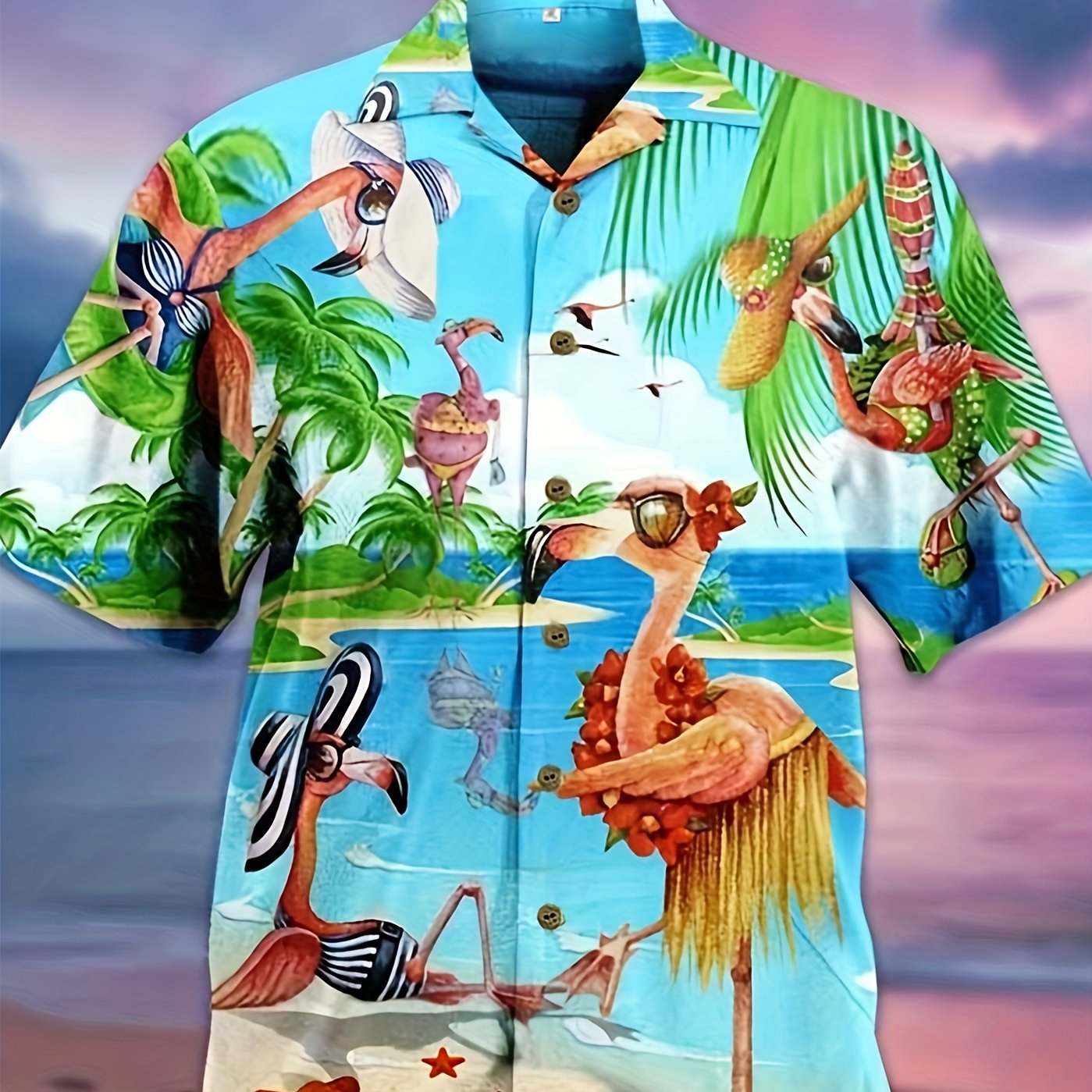 Flamingo Cowboy All Over Print Men's Casual Hawaiian Shirt
