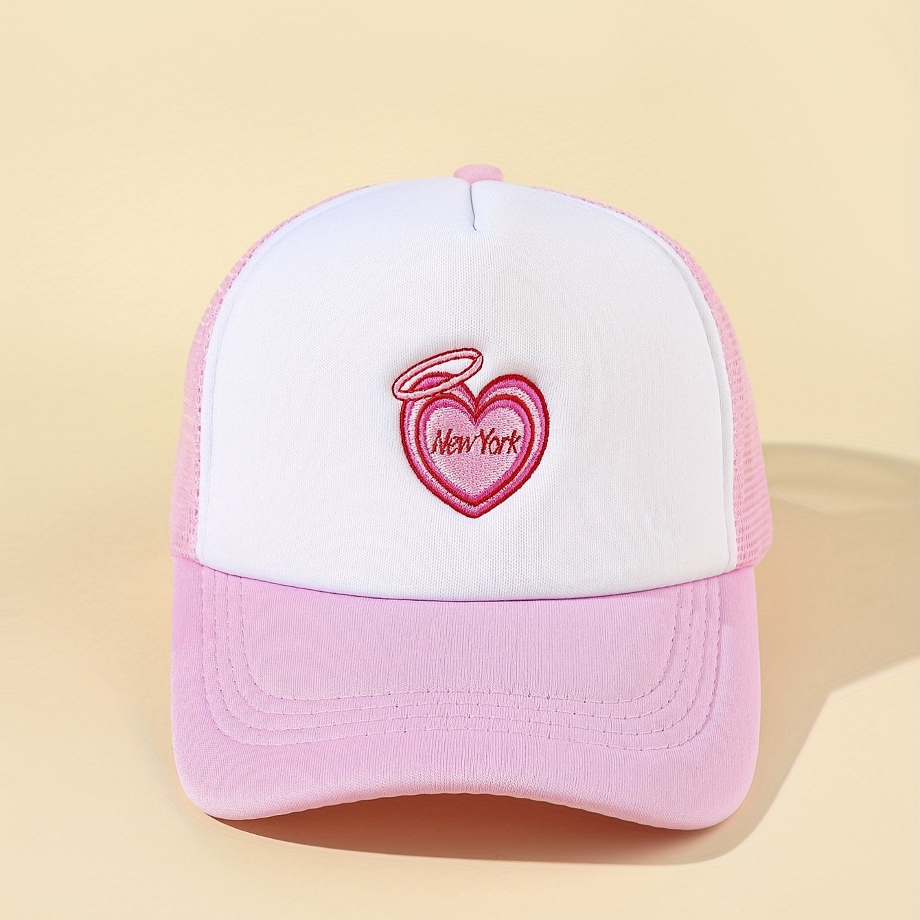 Pink Heart Embroidery Trucker Hat Baseball Cap Lightweight Dad Hats