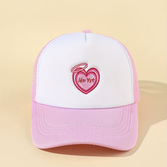 Pink Heart Embroidery Trucker Hat Baseball Cap Lightweight Dad Hats