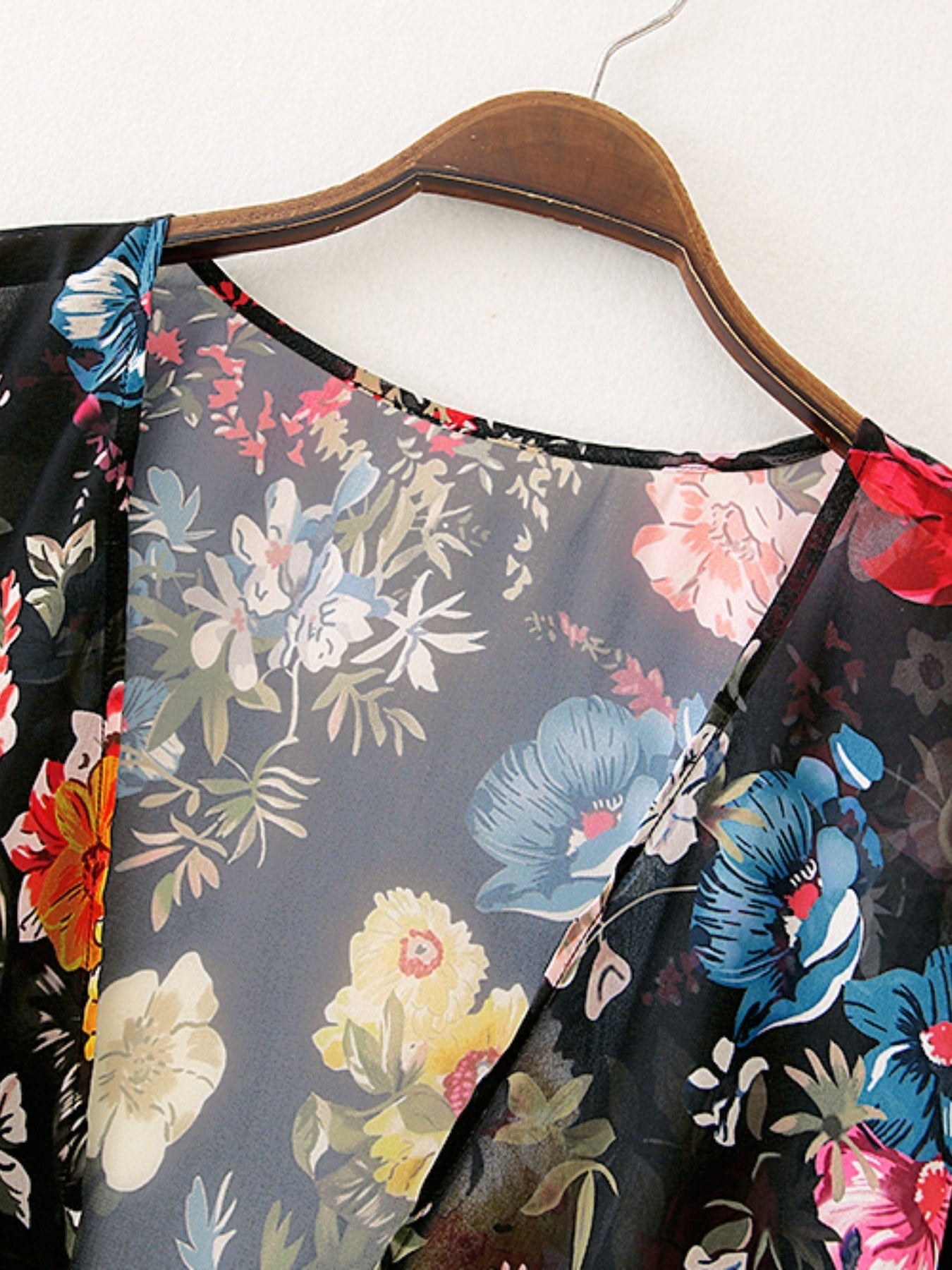 Floral Print Cover Up Shirt V Neck Long Sleeve Rash Guard Beachwear Cardigan Chi