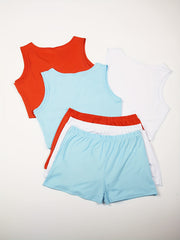 6 Pack Plus Size Pajama Set - Solid Tank Top & Shorts