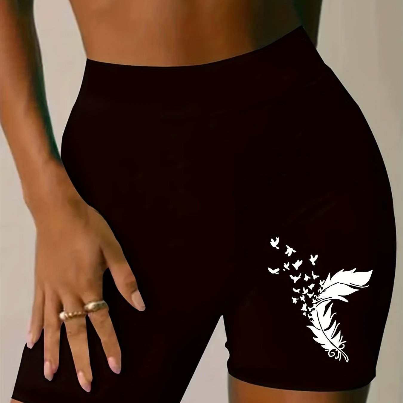 Women's Plus Feather Print High Rise Biker Shorts