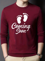 Baby Footprint Coming Soon Print Knitted Sweater Men's Warm Mid