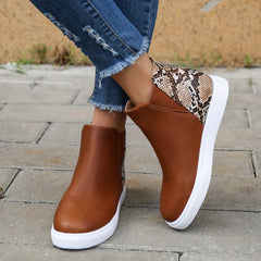 Women's Snakeskin Pattern Colorblock Boots Slip On High Top Flatform Non slip