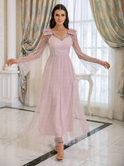 Flare Sleeve V Neck Bridesmaid Dress for Wedding Party