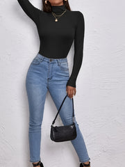 Solid Slim Turtleneck Long Sleeve Top for Fall & Winter