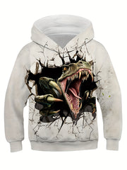 Boy's Dino Graphic Novel Hoodie Casual Breathable Sweatshirt