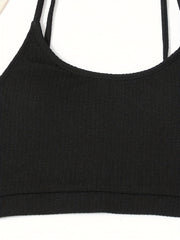 Casual Bikini Set Solid Round Neck Cami Top & Underwear Swimsuit