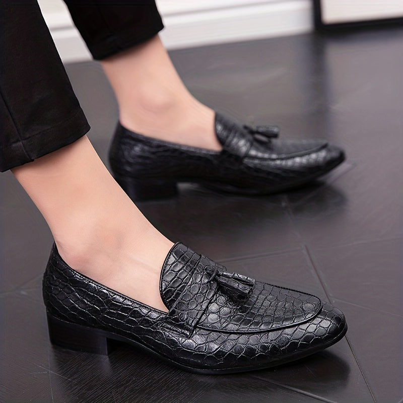 Men's Scale Print Tassel Slip On Dress Shoes