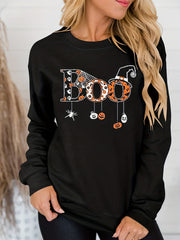 Halloween Print Sweatshirt Crew Neck Casual Long Sleeve Women's Clothing