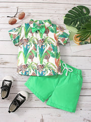 Boys Trees And Animals Shirt & Shorts Set for Summer Beach Vacation