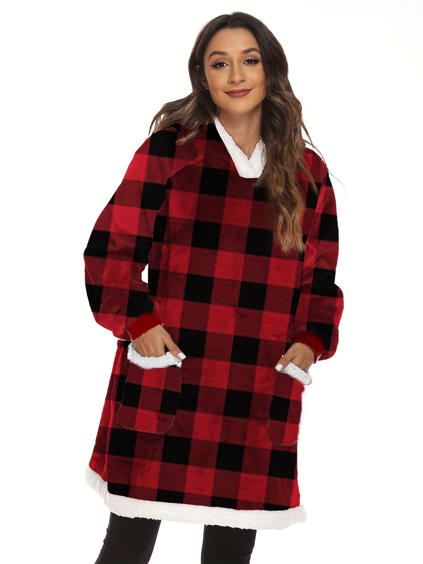 Plush Hooded Lounge Top Soft & Warm Long Sleeve Robe Women's Loungewear
