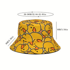 Duck Print Bucket Hat Yellow Lightweight Basin Hat Unisex Fisherman Cap