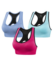 3pcs Racerback Sports Bras Push Up Bralette & Training Tank Bra