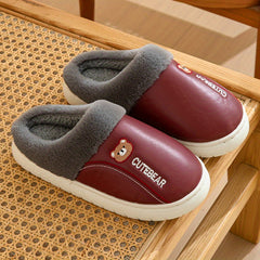 Women's Cartoon Bear Print Slippers Plush Lined Platform Shoes