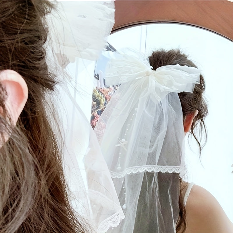 Bridal Butterfly Bow Veil Sheer Polyester Spandex Wedding Photogra