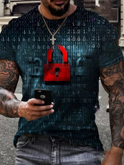 LOCK Pattern Print Men's Short Sleeve Comfy T-shirt Graphic Tee