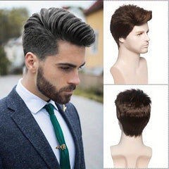 Men Short Straight Wig Heat Resistant Synthetic Wig