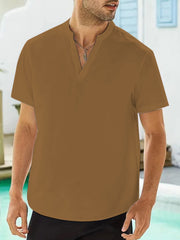 Men's Casual V-neck Short Sleeve Shirt for Summer Vacation