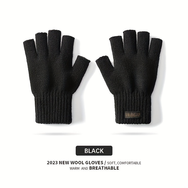 Winter Wool Knit Gloves Windproof Half Finger Cycling Sports Gloves