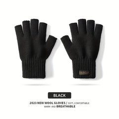 Winter Wool Knit Gloves Windproof Half Finger Cycling Sports Gloves
