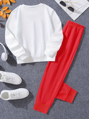 Happy Print Girl's 2pcs Sweatshirt & Sweatpants Set for Spring Fall