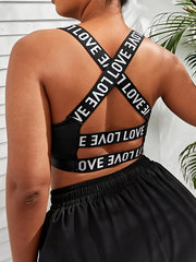 Sports Bra Women's Plus Letter Tape Cross Back Seamless Fitness