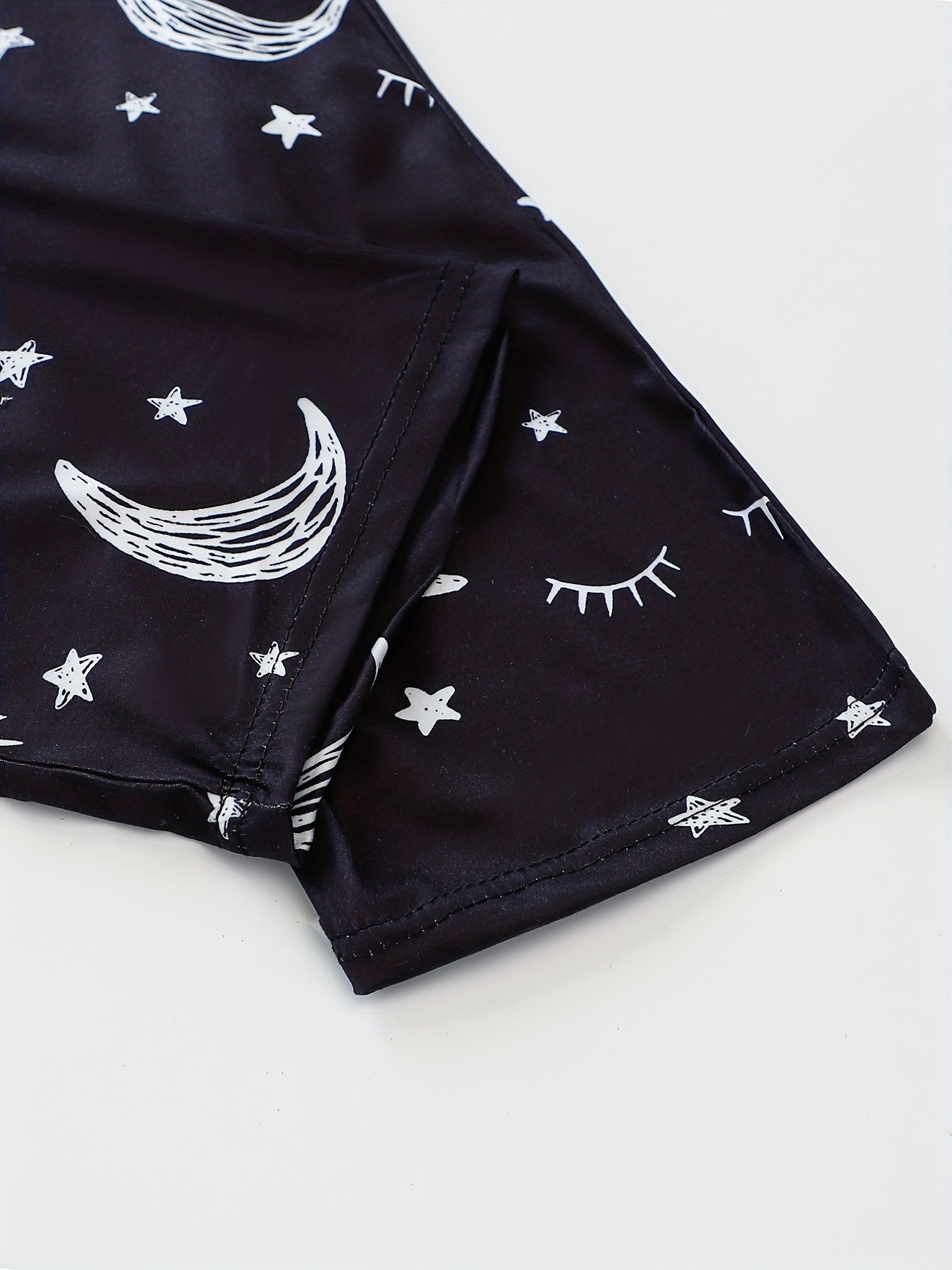 Moon Print Pajama Set 2pcs Crew Neck Tank Top & Elastic Waistband Shorts & Pants