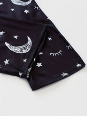 Moon Print Pajama Set 2pcs Crew Neck Tank Top & Elastic Waistband Shorts & Pants