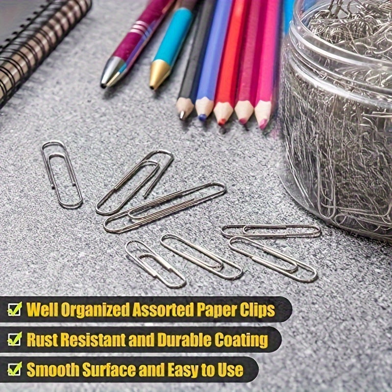 700pcs Paper Clips Assorted Sizes for Home School Office Silvery