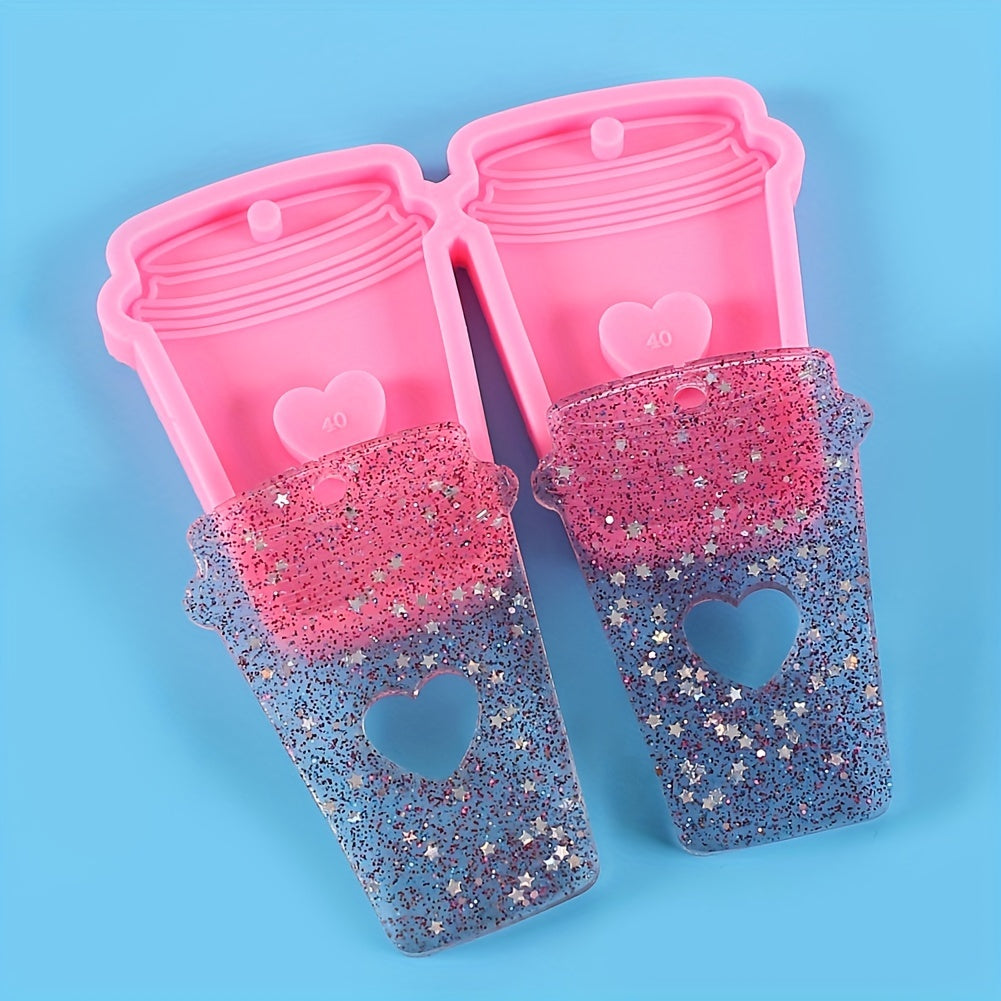 Heart Cutout Resin Milk Tea Cups Keychain Mold