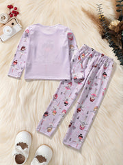 Girl's 2pcs Pajamas Long Sleeve Top & Pants Set Cartoon Ballet Print
