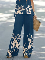 Women's Plus Leaf Print Tank Top & Pants 2 Piece Set