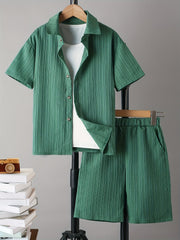 Boys 2pcs Short Sleeve Button Down Shirt & Shorts Set