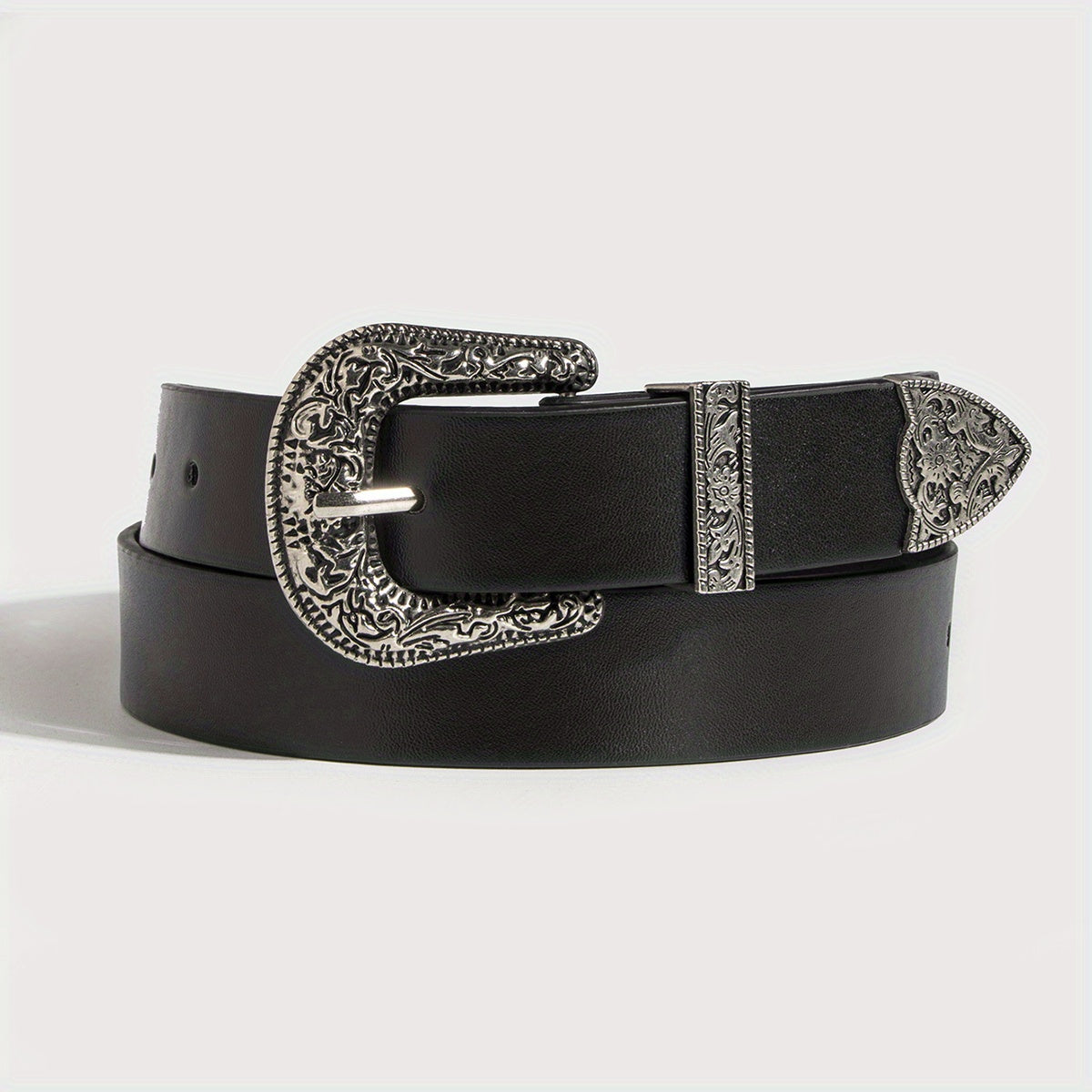Women Classic Western Buckle Belt Vintage PU Leather Cowgirl Waist Belt