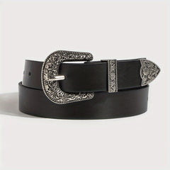 Women Classic Western Buckle Belt Vintage PU Leather Cowgirl Waist Belt