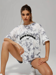 Women's Tie Dye Letter Graphic Tee Casual Loose Sports Crew Neck T shirt