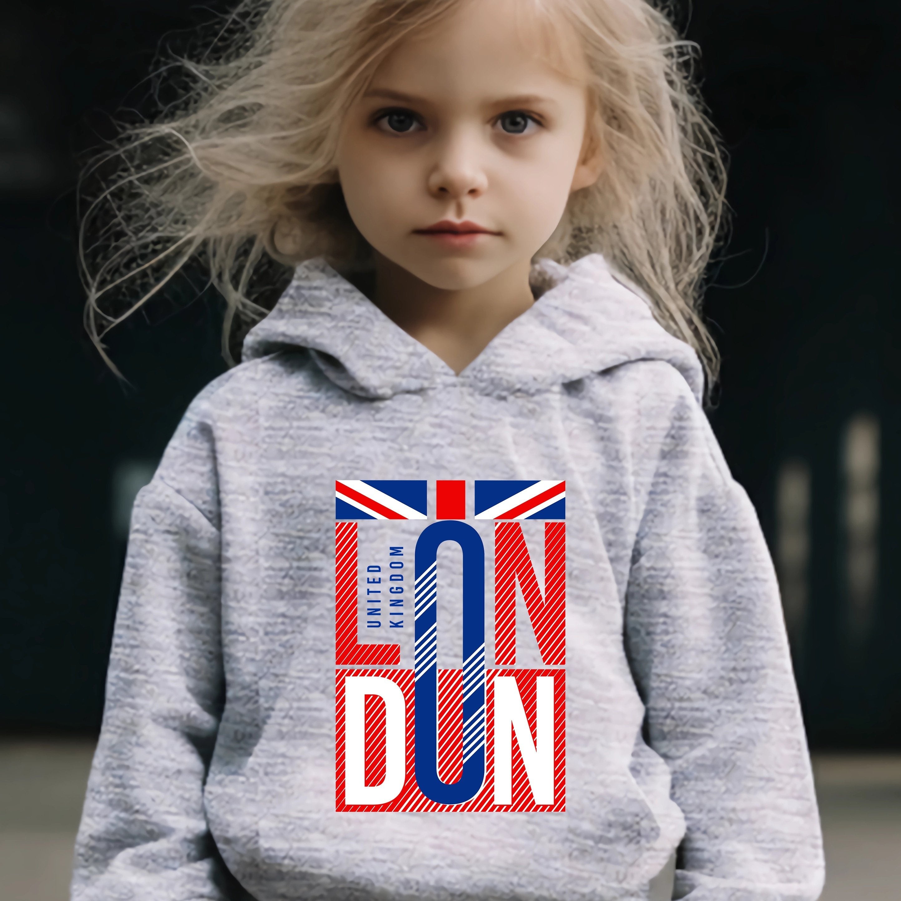 Girls Dn Pattern Hooded Sweatshirt & Sweatpants Set