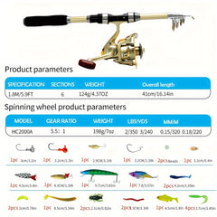 8M Golden Fishing Rod And Spinning Reel Set with Storage Bag